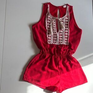 Vibrant Red romper with Crochet Detail